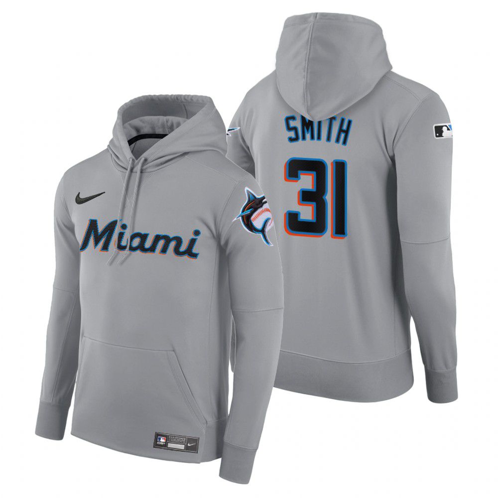 Men Miami Marlins 31 Smith gray road hoodie 2021 MLB Nike Jerseys